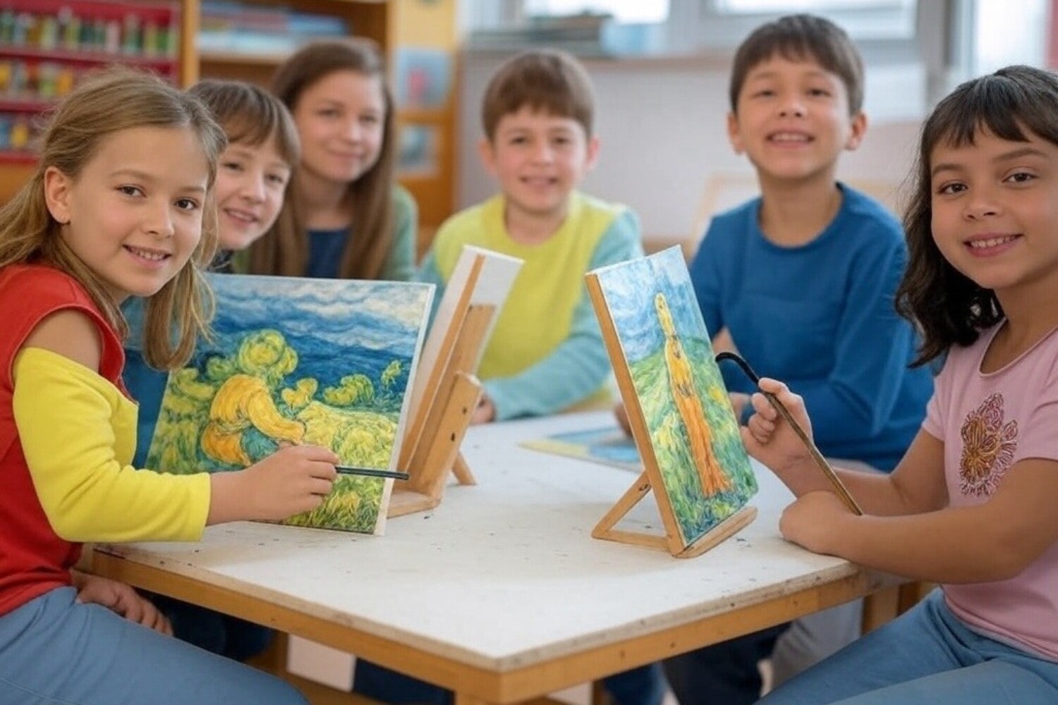 Niños pintando cuadros